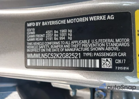 2019 Mini Clubman Cooper from USA, damaged, VIN WMWLN5C52K2G82521